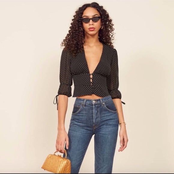 Reformation Tops - Reformation black and white polka dot v neck lassie top